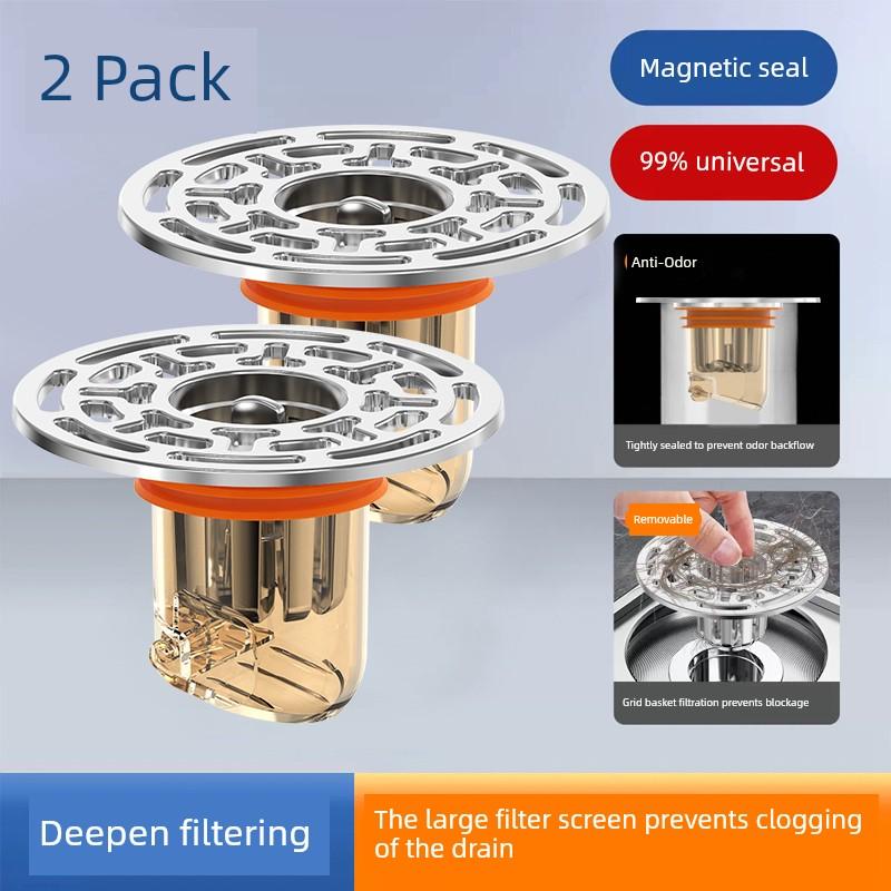 German Floor Drain Deodorizer Universal for Bathrooms, Anti-Insect Hair Filter, Unclogging Tool with Inner Core and Sealing Cover