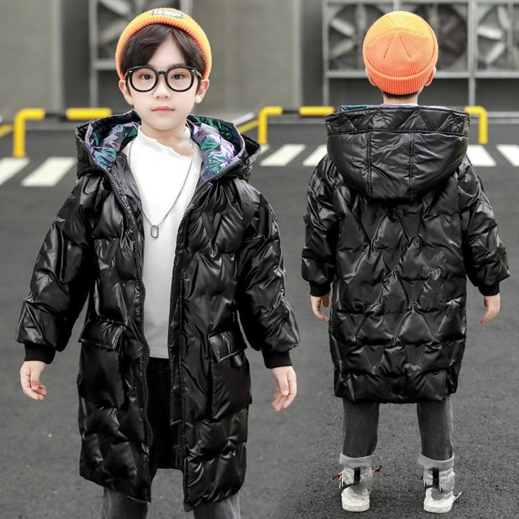 

Children s Winter Hooded Long Coat Large Size Warm Jacket Casual Zipper Top Lined Cotton Warm Jacket Shiny Jacket 170 чёрный