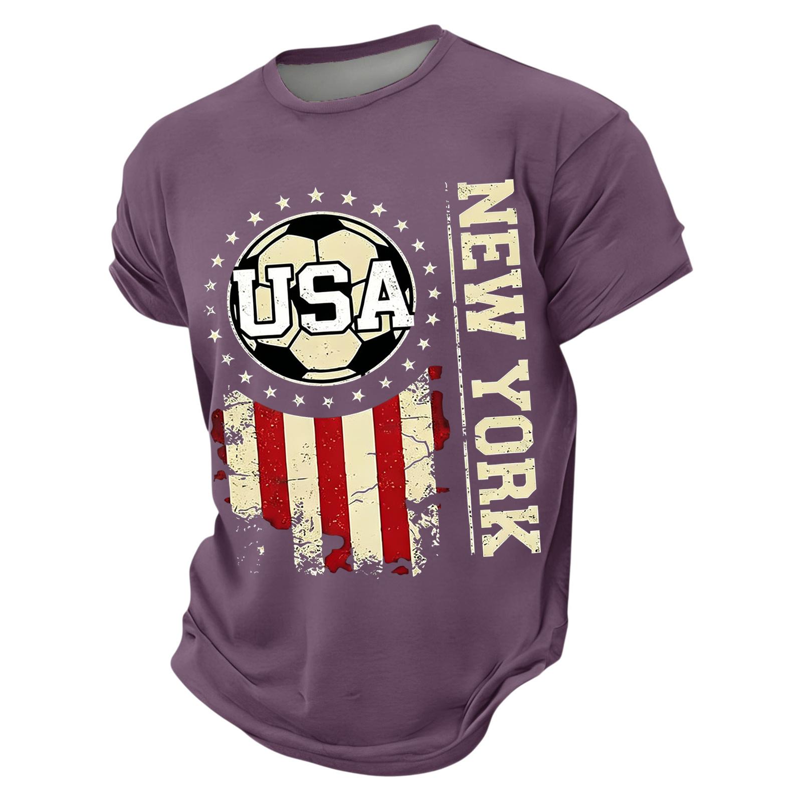 

USA Soccer Graphic T Shirt Crew Neck Short Sleeve Print Casual Loose Fit Top for Men Women L фіолетовий