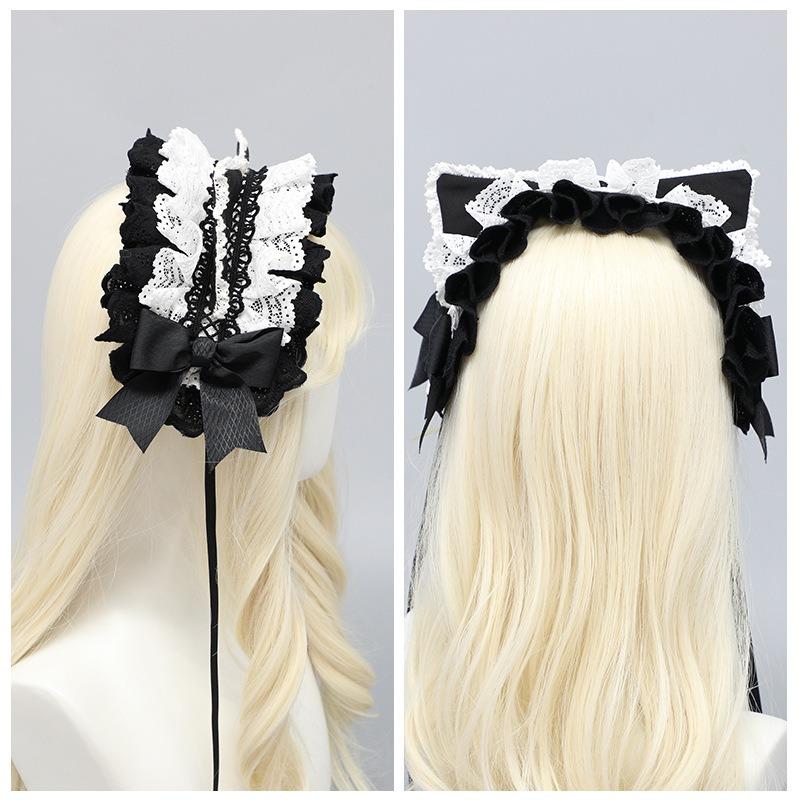 Original headband milk coffee sweet and cute lolita cat ear headband bow hairpin kc Japanese lolita headgear