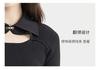 Fashionable slim fit women's short sleeved lapel knitted sweater 2025 spring and summer thin style hollow out small shirt top