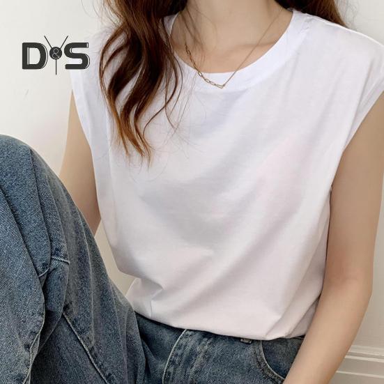 Women Summer T-shirt Round Neck Cap Sleeve Solid Color Tee Shirt Solid Color Loose Fit Casual Tops Daily Wear