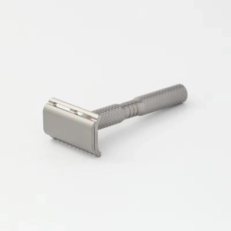 YAQI Ghost 90DC Cross Grain Pattern Titanium LightWeight Safety Razor 0.90mm Blade Gap Provide Comfortable Precise Shave For Men