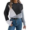 Women's Fashion Casual Loose Contrast Color Sweater Long Sleeve Pullover Top