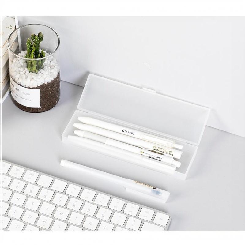 Matte Transparent Pencil Case Frosted Plastic Pen Storage Box For School Office Stationery Organization Supplies