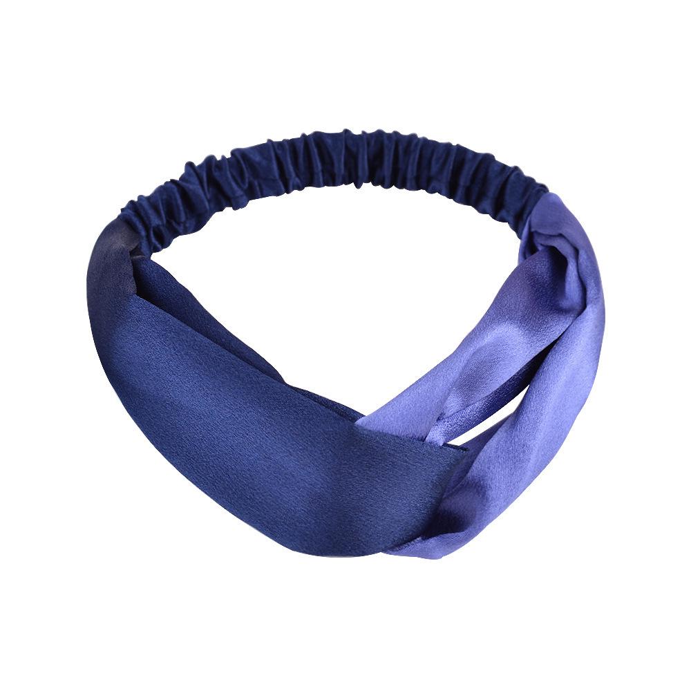 

Корейская двухцветная атласная эластичная повязка на голову крест-накрест для женщин - Спортивный и модный аксессуар для волос темно-синий