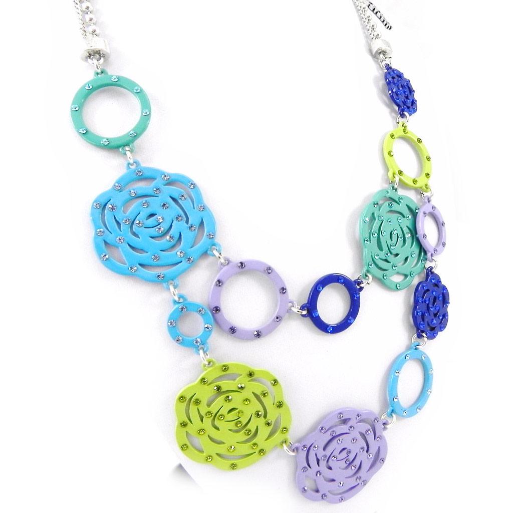 Les Trésors De Lily [H0805] - Designer Necklace 'Camélia' Blue Mauve Green