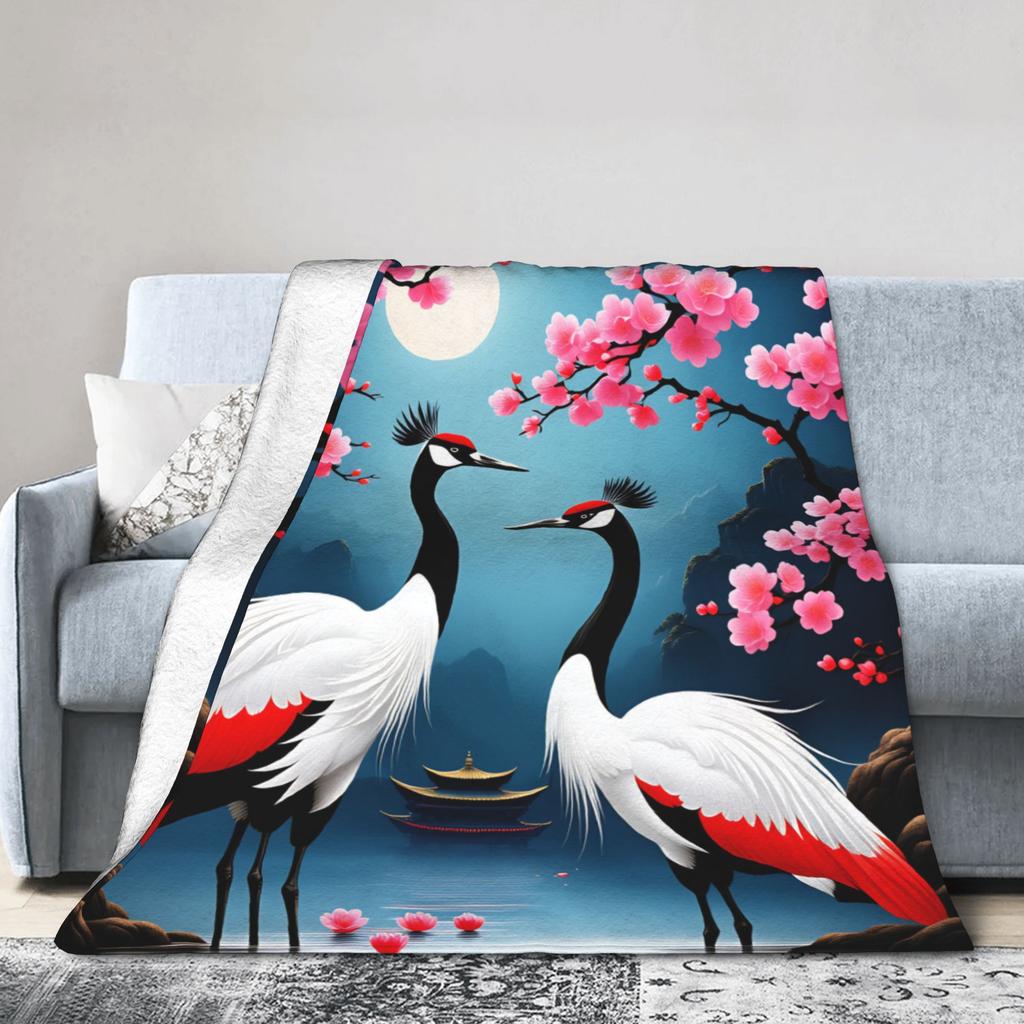 Soft Warm BlanketStudents Travel Chinese Style Crane Throw Blanket Flannel Bedspread For Couch Bed Novelty Sofa Bed Cover