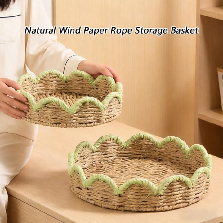 Scalloped Basket Tray Stylish Storage Plate with Handwoven Pattern For Bedroom Dresser And Living Room Decoration