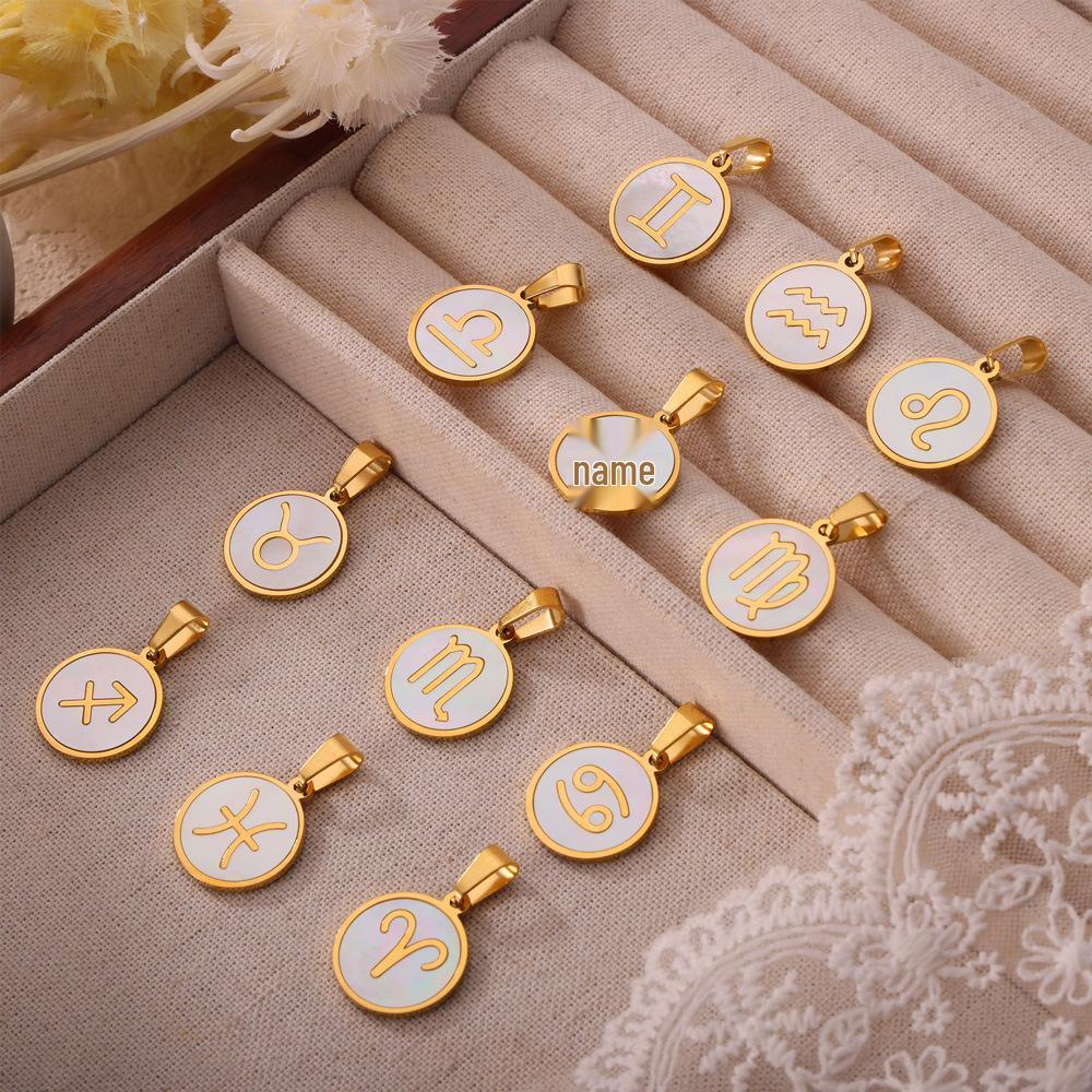 18K Gold Titanium Steel Constellation Pendant - Round, Versatile, Simple Design with Shell Accents, European and American Style Jewelry.
