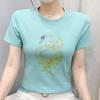 Classic Women's Shiny Cartoon Swan Hot Diamonds O-Neck T-Shirt Summer Office Lady Cotton Tops Clothes New Fashion Flower Fairy Tees