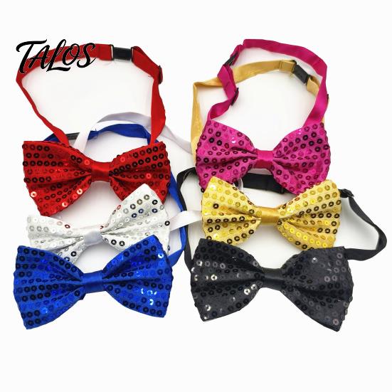 Adult Child Formal Wear Sparkly Sequin Bow Tie, Adjustable Glitter Necktie for Men, Shining Magic Show Tie Shiny Pre-Tied Neck Ties Banquet, Carnival