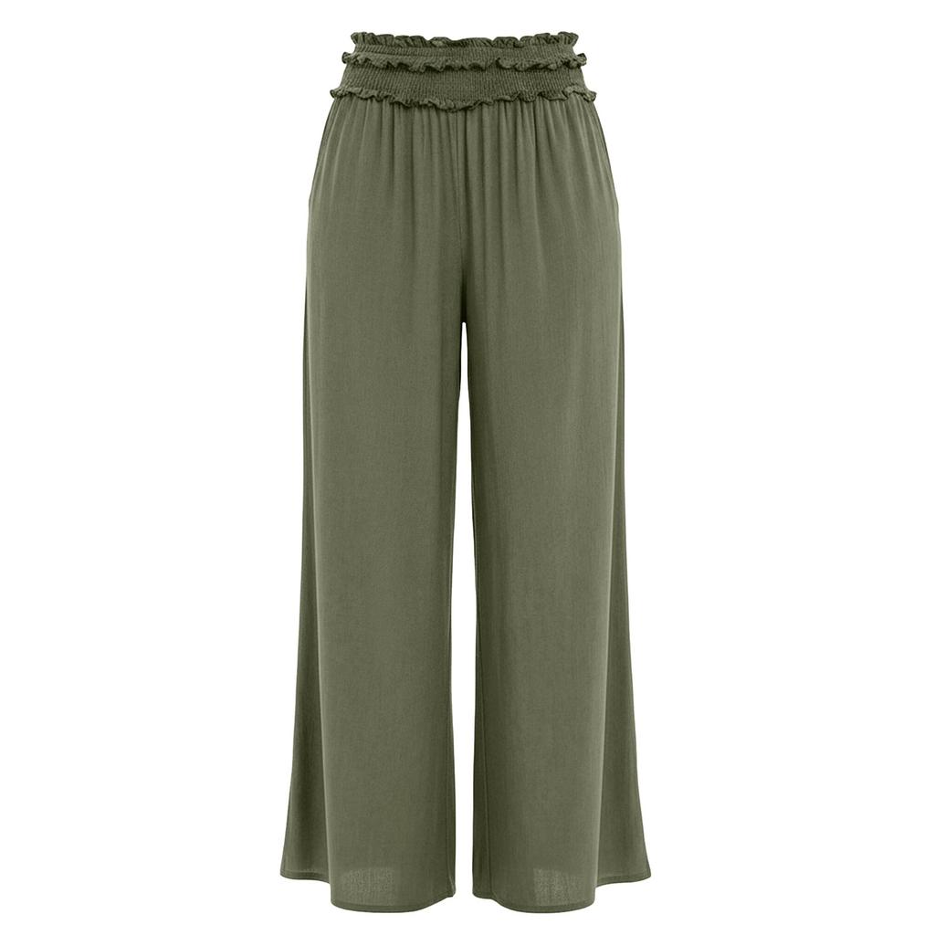 Women's Wide Leg Pants High Waist Loose Fit Pleated Bohemian Style Travel Casual Trousers with Pockets Summer Fashion Solid Color