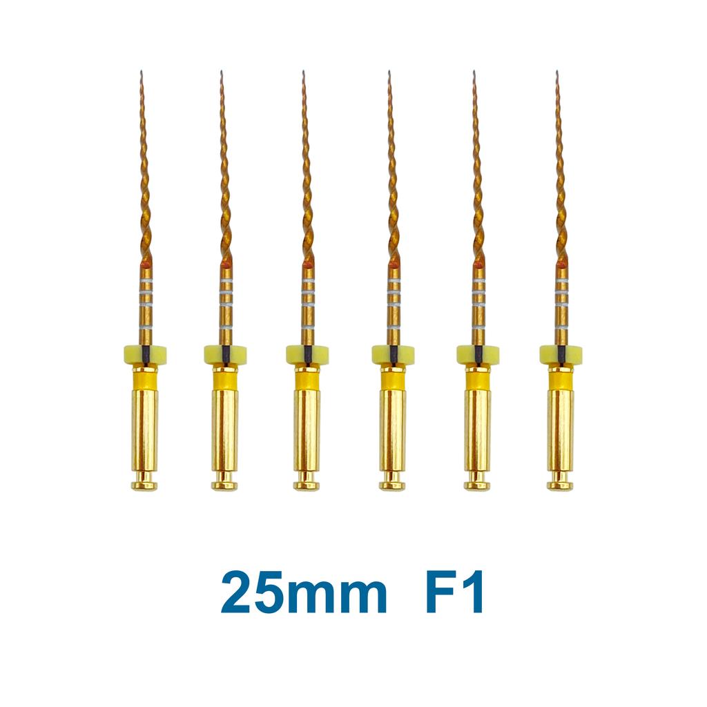 6 Pezzi Lime Endodontiche Dorate 19 21 25mm Flessibili Rotanti Canalare Radice Dentale Nichel Titanio