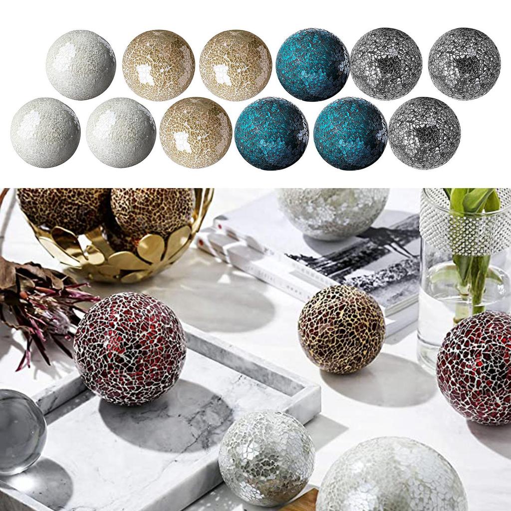 3 Pieces 10cm Glass Mosaic Ball Decorative Sphere Housewares Decor Orbs Dining Table Centerpiece Ornament
