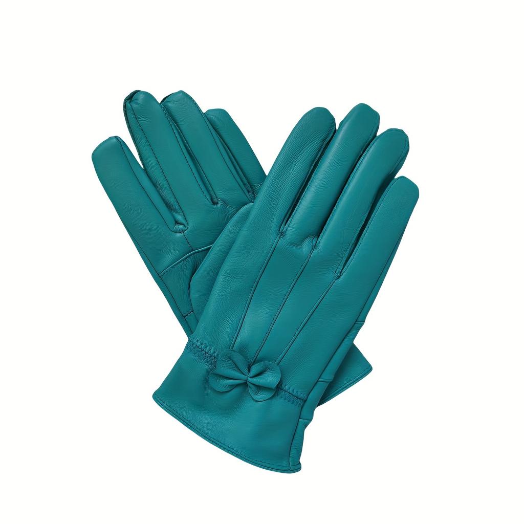 Damen Echtlederhandschuhe mit Schleifendetail - Elegante Rote, Marineblaue & Schwarze Reithandschuhe, Vollfingerwärme zum Autofahren & für Outdoor-Aktivitäten