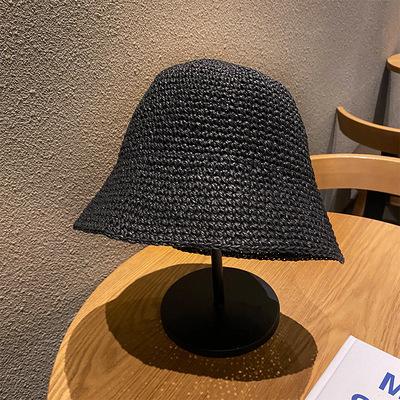 New Straw Bucket Hat Women's Summer Sunscreen Sunshade Big Edge Versatile Folding Sun Hat Fashionable Washbasin Hat