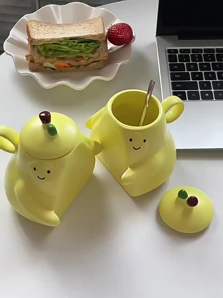 Ceramic Couple'S Cup,Hot Never Divide Hug Pear Design, Insulated Mug with Lid, Hand Wash Only, Reusable Multipurpose Drinking Cup, Cute Bizarre Gift