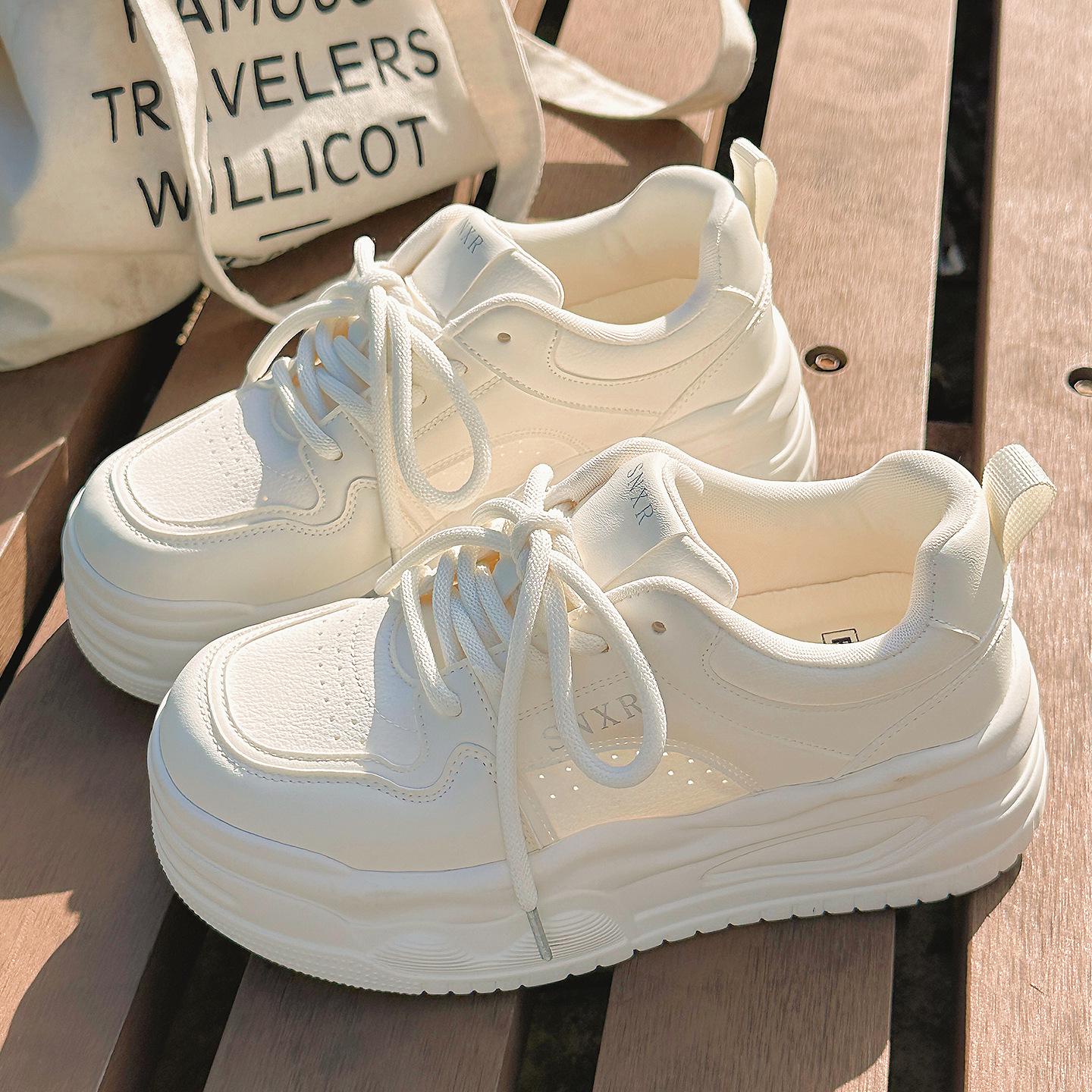 

Женская платформа Белая обувь 2025: Стильные повседневные кроссовки, увеличивающие рост 35 грязно-белый