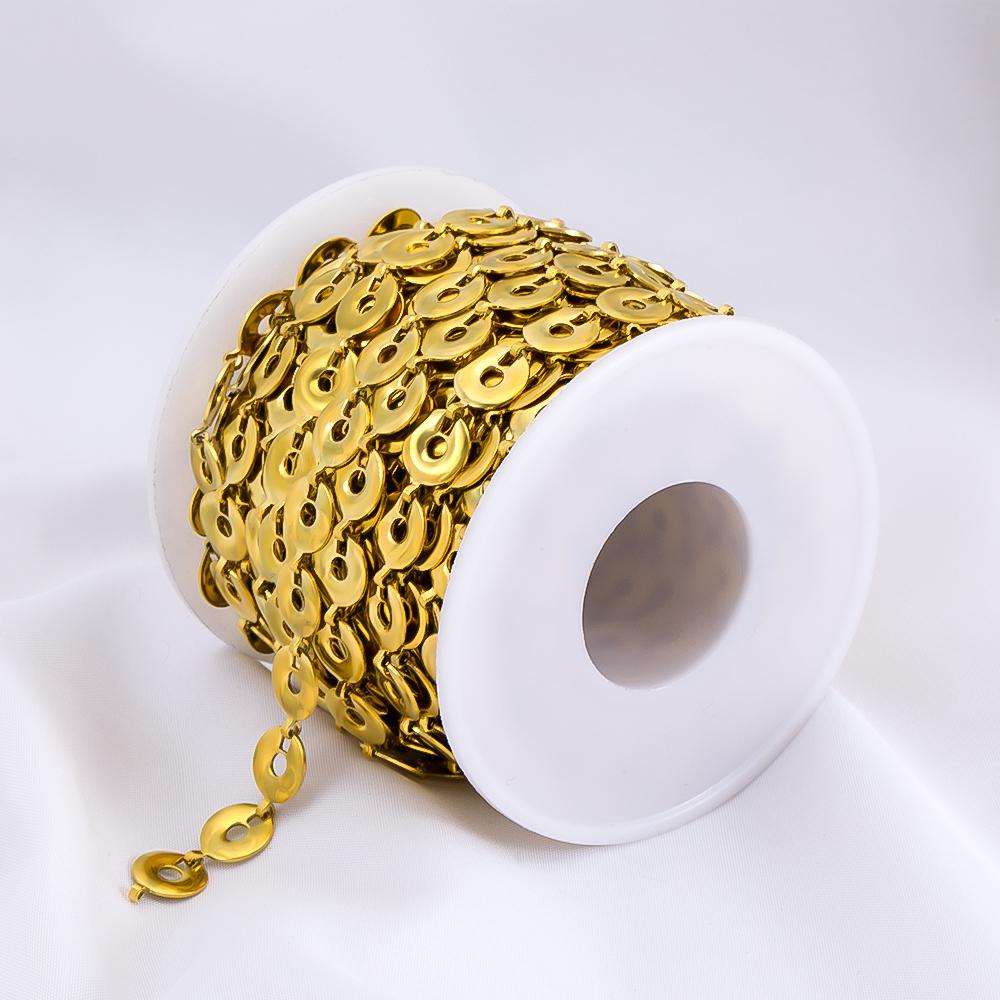 1Meter Stainless Steel Golden Flat Round Beads Link Chains for Handmade DIY Necklace Bracelet Waist Chain Jewelry Making Chain