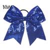 Stage Costume Accessories Sequins Hair Bows, Elastic Tie, Large Cheerleading Shiny Bows for Girls Band Ponytail Holder, Glitter Scrunchies Women Teens