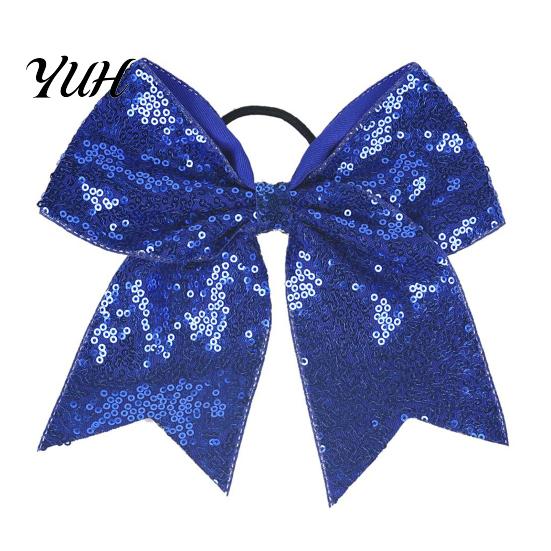 Stage Costume Accessories Sequins Hair Bows, Elastic Tie, Large Cheerleading Shiny Bows for Girls Band Ponytail Holder, Glitter Scrunchies Women Teens