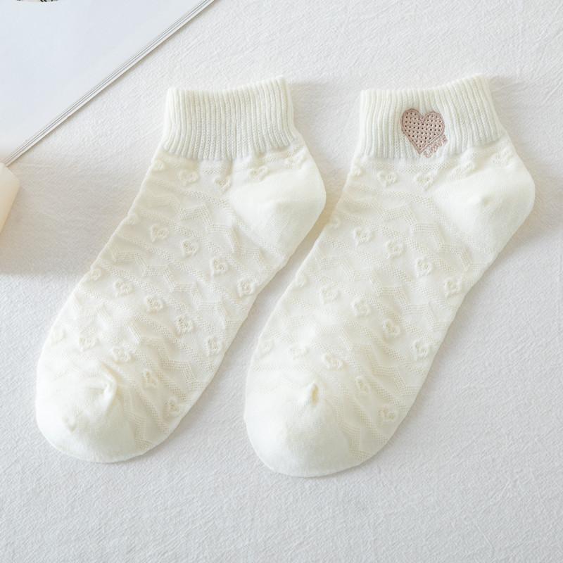 Ladies Summer Thin Lovely Embroidered Pure Cotton White Boat Socks