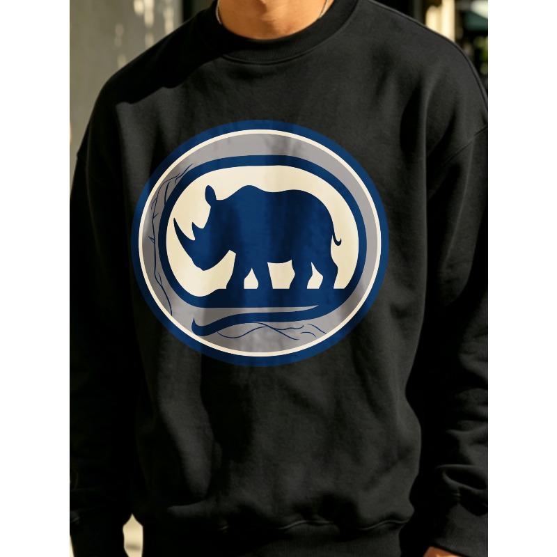 1pc Sweatshirt for Men, Casual Streetwear Style, Blue Rhino Graphic Print Design