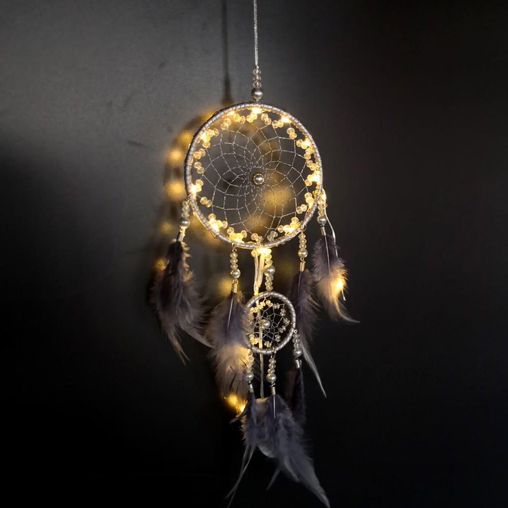 Holiday Dream Catcher Ornament: Christmas Fairy Lights Woven Hanging Pendant