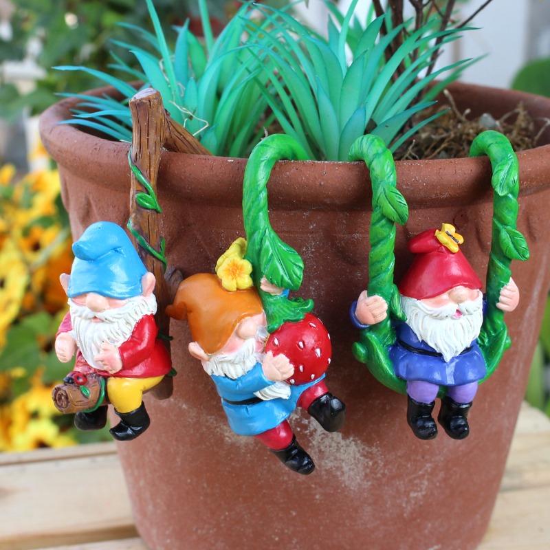Dwarf Swing Flower Pot Pendant Set, Garden Dwarf Small Statue Potted Plant Micro-landscape Decoration Ornament
