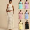 Women's New Solid Color 2 Piece Casual Halter Neck Wear More Summer Sleeveless Loose Vacation Women's Skirt Suit