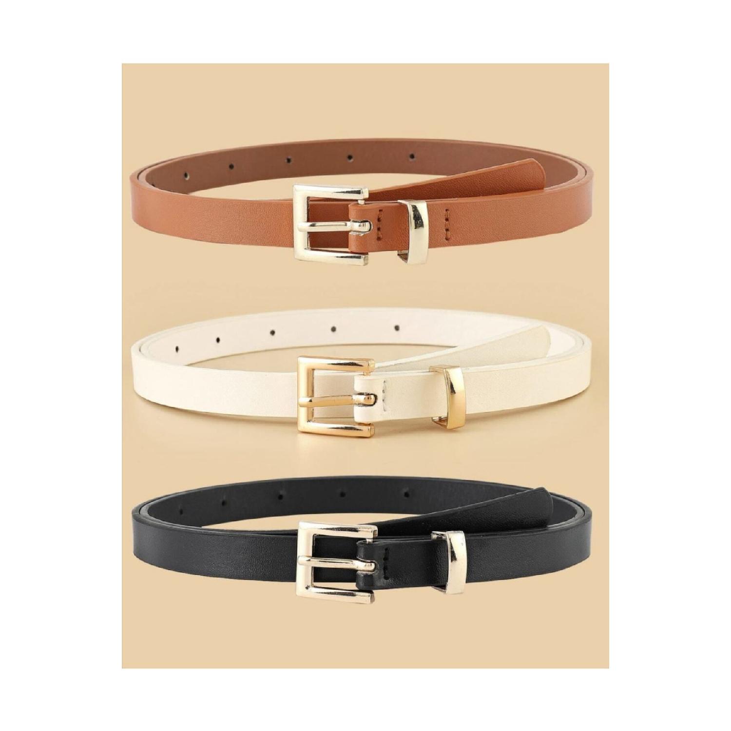 

Set Of 3 Belts Standard Size Black Tan White чёрный
