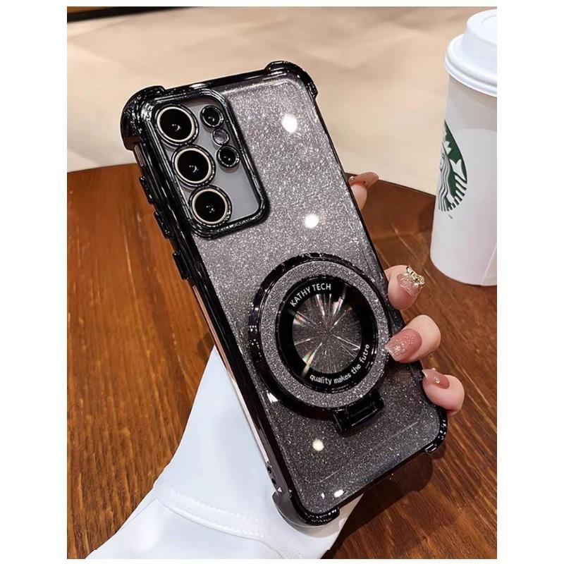 Suitable for Samsung S25ULtra Plating Flash Powder Airbag Magnetic Suction Bracket Mobile Phone Case A36 Anti Fall Full Cover Soft Shell A24