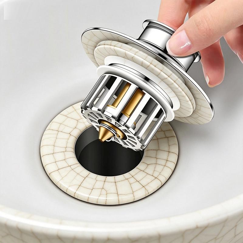 Modern Round Electroplating Brass Bathroom Sink Strainer Drain Drainer Spring Core Basin Washbasin (Silver,Brass) серебряный