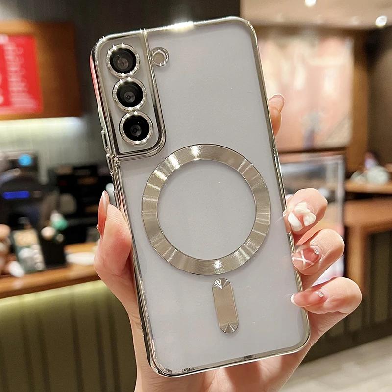 

Силіконова накладка Luxury Plating Clear Magnetic For Magsafe Wireless Charge Case For Samsung Galaxy S20 S21 S22 S23 S24 Ultra Plus S21