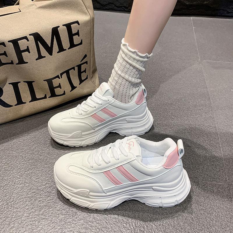 White Dad Shoes Women 2025 New Spring Thick Soles Increase Internet Celebrities Hong Kong Style Show Feet Small Versatile Sports White Shoes