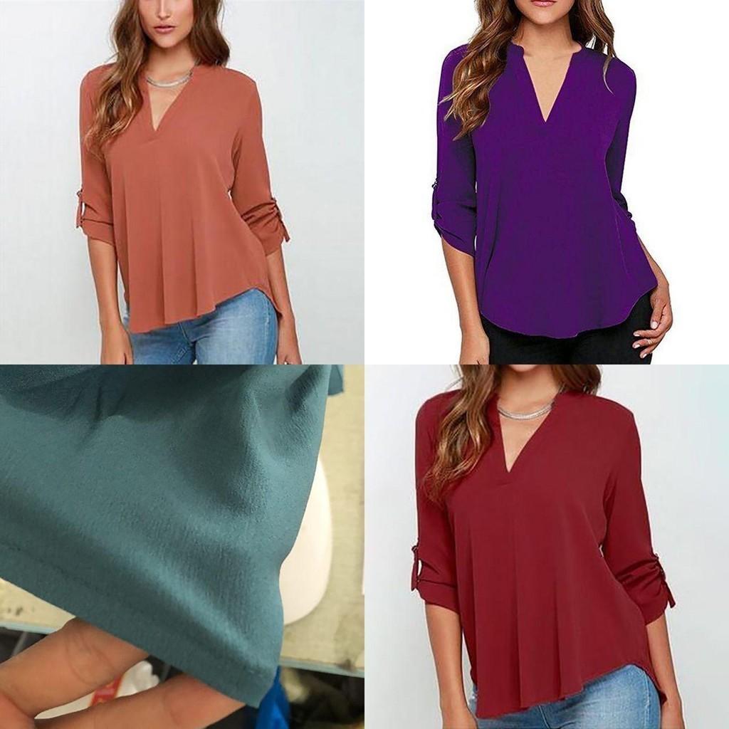 Stylish Women's Casual Long Sleeve V-neck T-shirt Pullover Tunic Blouse Options