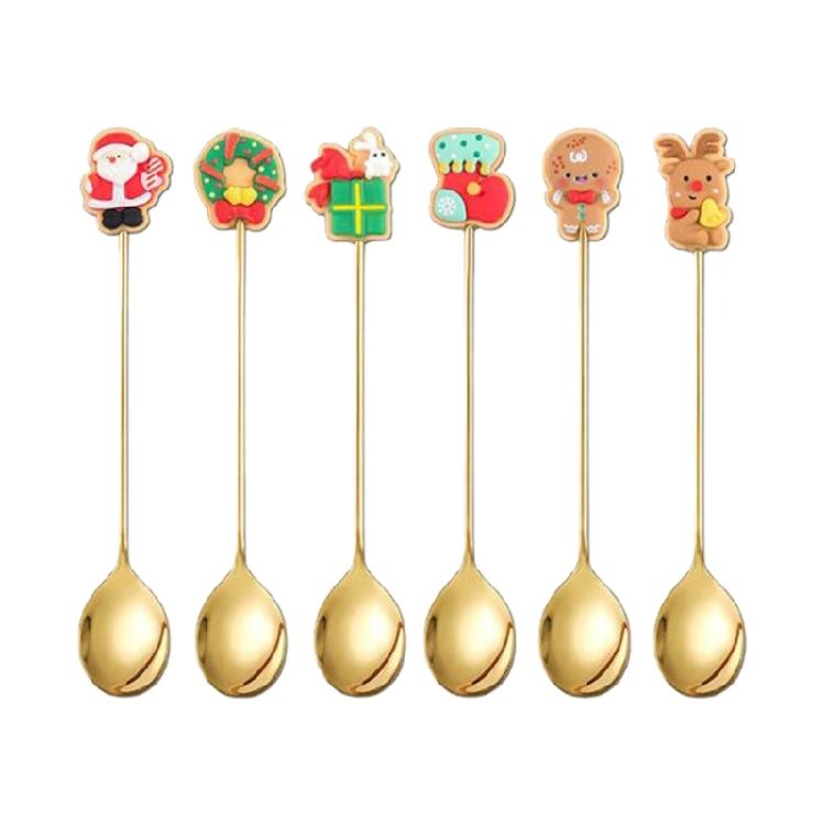 6pcs/set Christmas Spoons Stainless Steel Teaspoons for Coffee Ice Cream Sugar