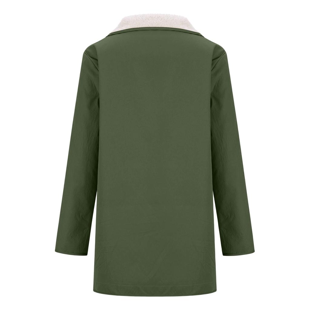 Damski modny płaszcz o średniej długości z kołnierzem z polaru w jednolitym kolorze o kroju oversize