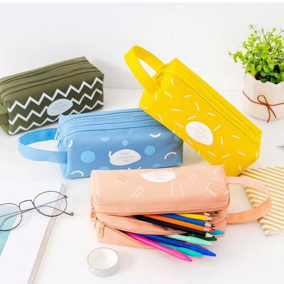 Simple and Creative Multifunctional Pencil Case Double Layer Stationery Bag Geometric Series Large Capacity School Supplies