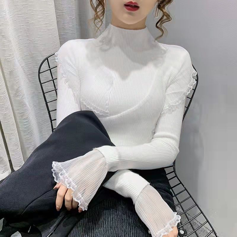 Однотонный темпераментный кружевной пэчворк облегающий базовый свитер вязаный свитер S белый