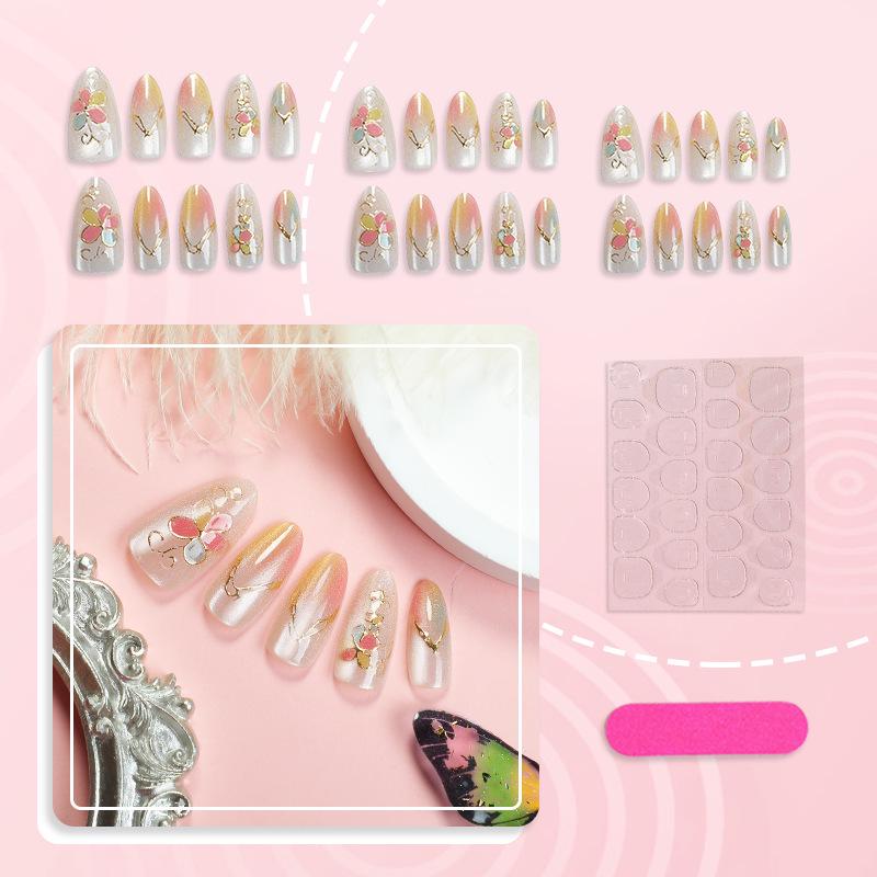 30pcs Gold-Plated Butterfly Cat Eye False Nails - Exquisite High-Grade Whitening Manicure Tips