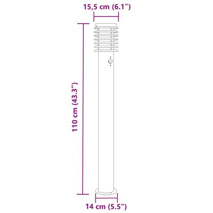 VidaXL Lampadaire d'extérieur avec capteur argenté acier inoxydable, éclairage au sol d'extérieur, éclairage au sol de 4006367