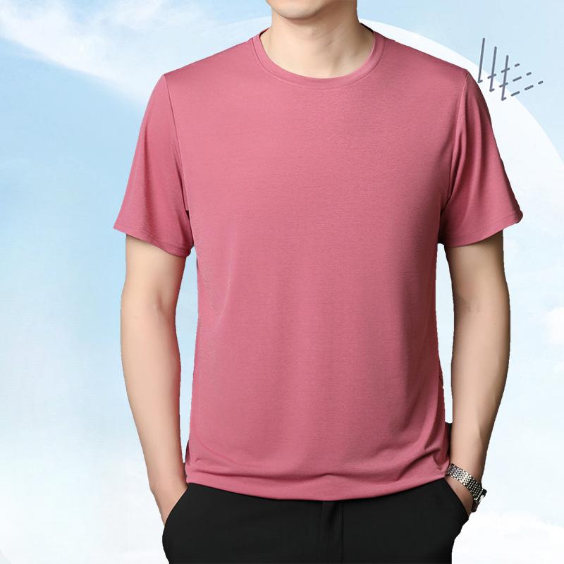 Ice Silk Cool Tričko s krátkým rukávem Letní Tenké Jednobarevné Top s kulatým výstřihem Polorukáv Tričko pro mladé a středního věku