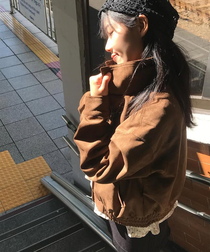 They Crop Suede Collar Jacket_Brown