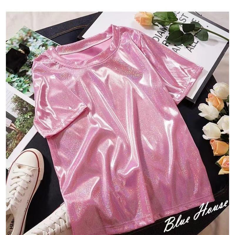 Summer New Korean Mid Length Blingbling Top Short Sleeved T-shirt for Women