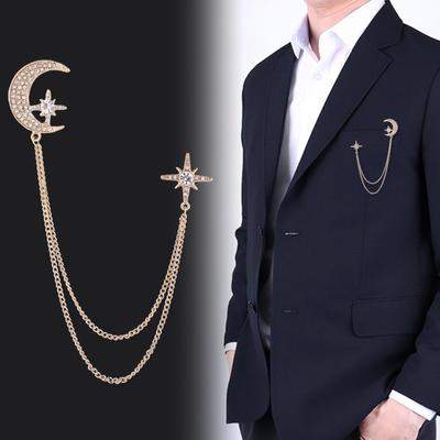 Ay Yıldız Pırlanta Püsküllü Broş - Çiftler ve Erkek Takımları için Kore Moda Aksesuarı