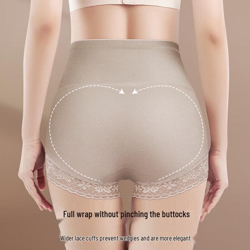 Meiyating Women's High-Waist Lace Tummy Control Cotton Briefs (3-Pack)