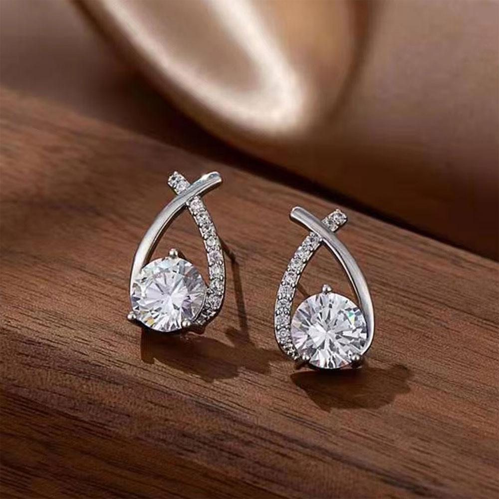 Shiny Micro-inlaid Rhinestone Earrings for Women Zircon Earrings Geometric Cross Stud Earring Daily Life Earwear  Gift