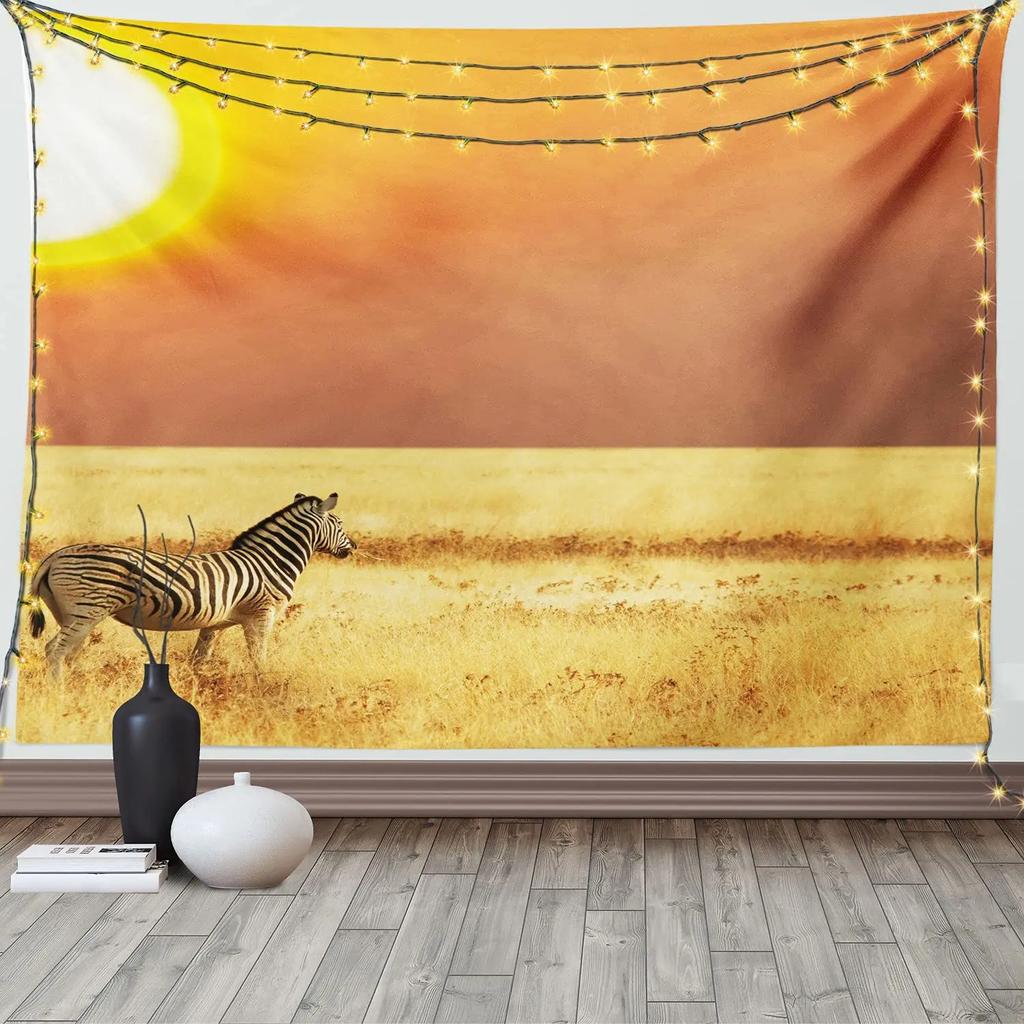 Zebras Tapestry Black White Stripes African Savanna Wild Animals Tapestry Wall Hanging for Home Decor Living Room Bedroom Dorm